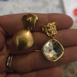 Stunning Gold Tone & Crystal Iconic Brand Medusa Head Pierced Earrings